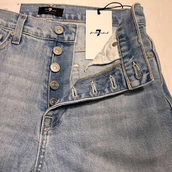 7 For All Mankind High Rise Crop Distressed Denim Jeans New Size 27 - Picture 8 of 11